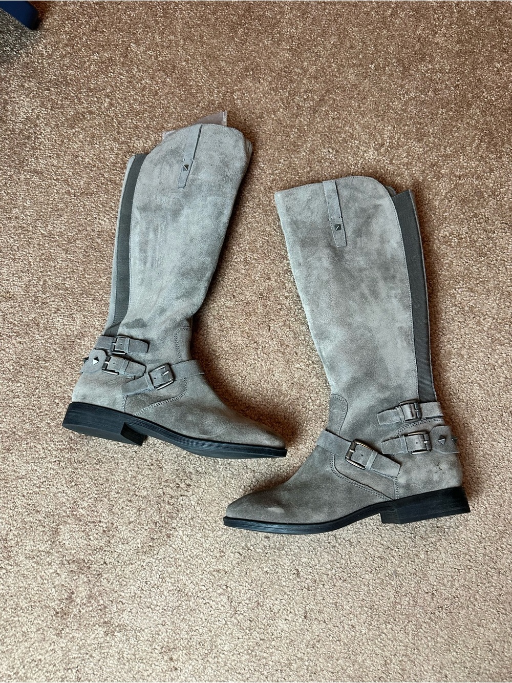 Marc Fisher Gray Suede Knee-High Riding Boots with Buckle Detail Size 8M